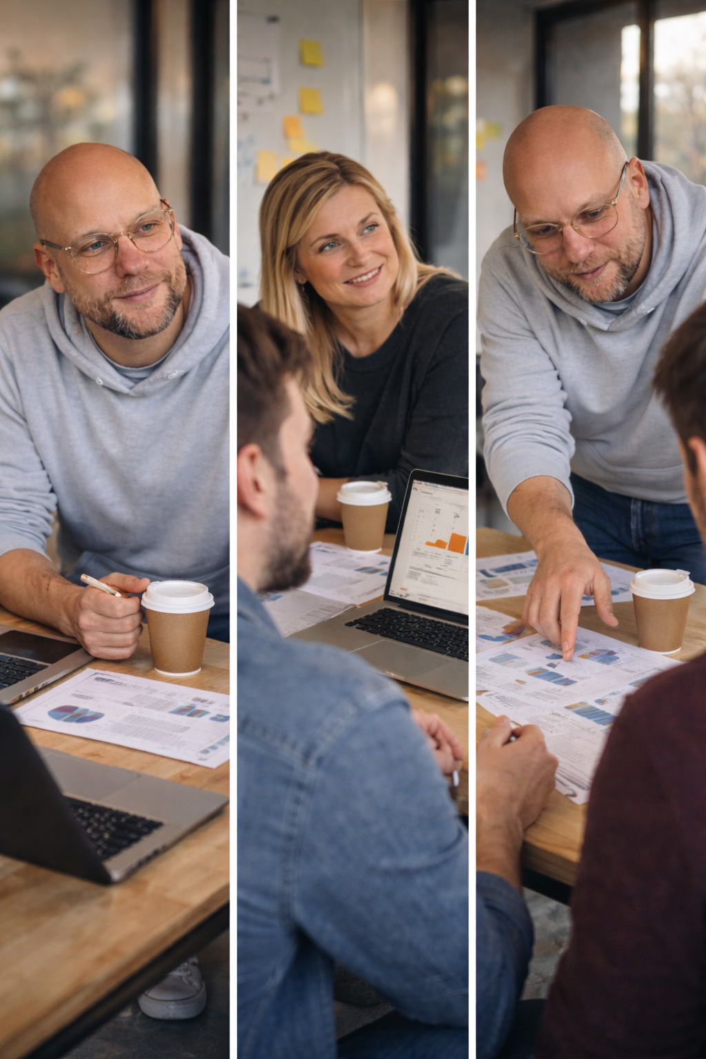 Rene Sulski im Gespräch mit dem Team bei der Arbeit